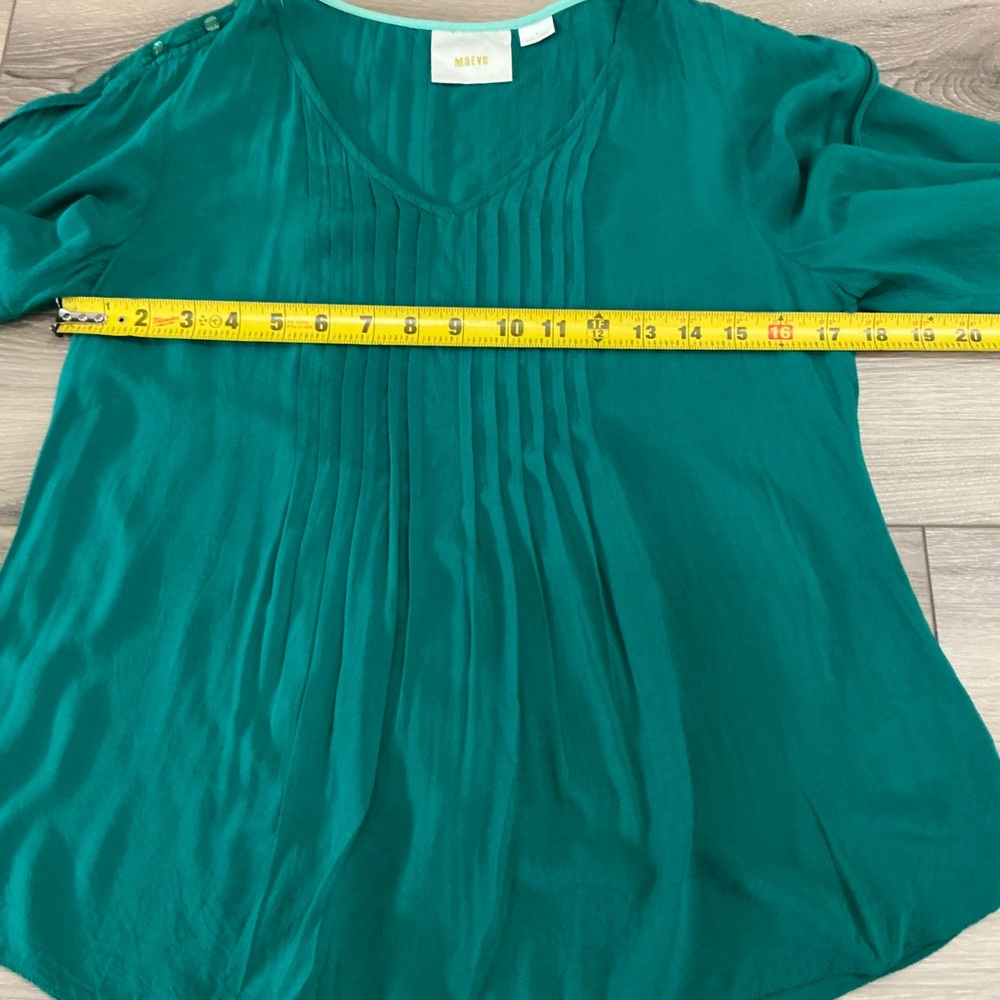 Maeve Emerald Green Pleated Flutter Sleeve Blouse - Size4 - Picture 7 of 12